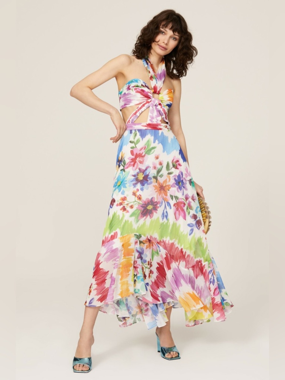 PATBO Bloom Cutout Chiffon Maxi Dress Size